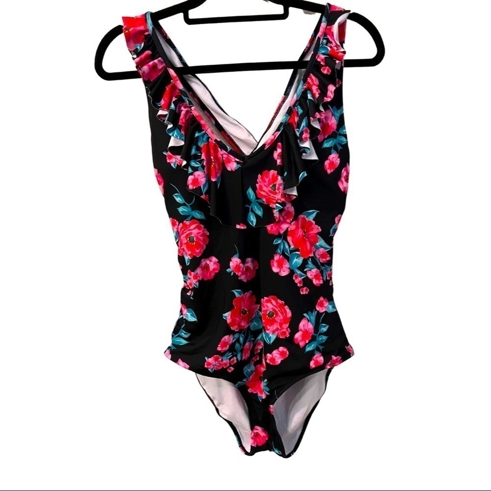 Black Sexy Floral One Piece Open Back NWOT​​​​​​